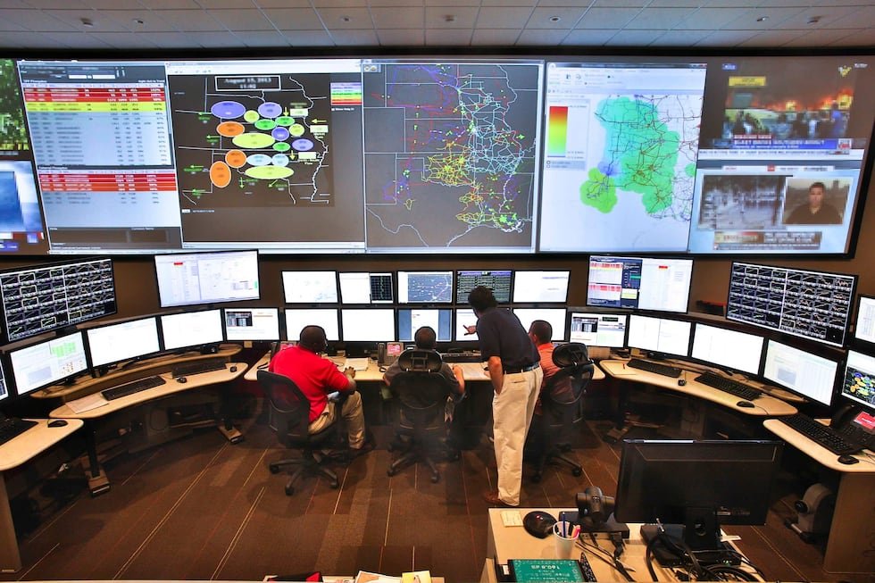 The view from inside the coordination center at Southwest Power Pool, which is based in Little...