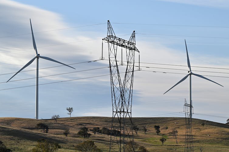 wind turbines and transmission towers