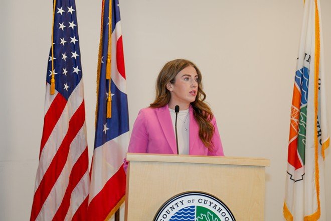 Rep. Bride Rose Sweeney of Ohio District 16 joined Cuyahoga County Executive Chris Ronayne on Tuesday morning to remind residents that the upcoming spike in property taxes could be alleviated on a state level. - Mark Oprea