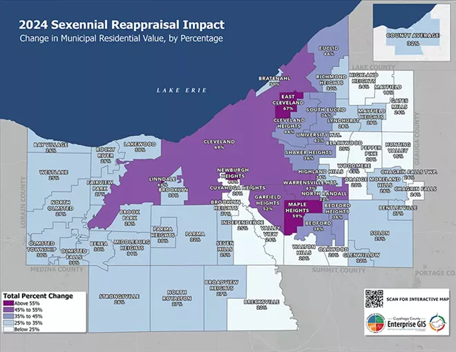 The 2024 reappraisal map shows a kind of rebalancing that experts say is a catching up from Great Recession-era home values. - Cuyahoga County