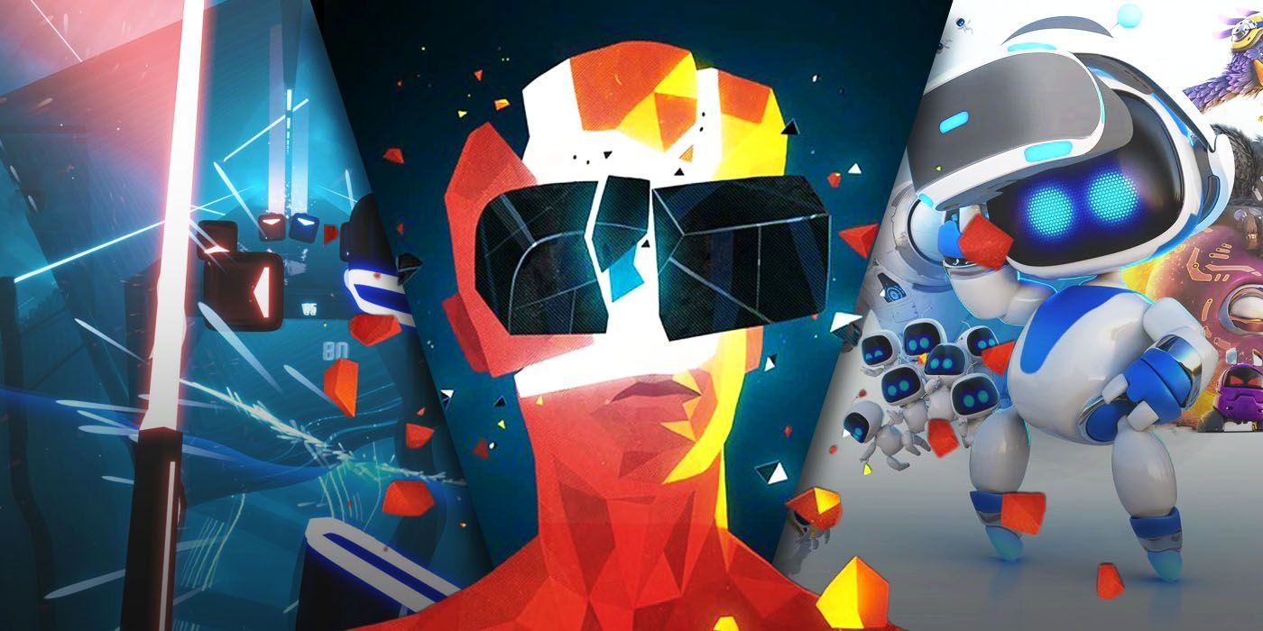 split image of Beat Saber, Superhot VR, and Astro Bot Rescue Mission