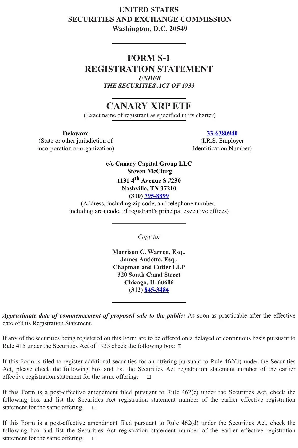 Canary Capital, a crypto company established just a month ago, follows Bitwise in applying for the XRP ETF, with the key factor for approval possibly being the outcome of the U.S. elections.