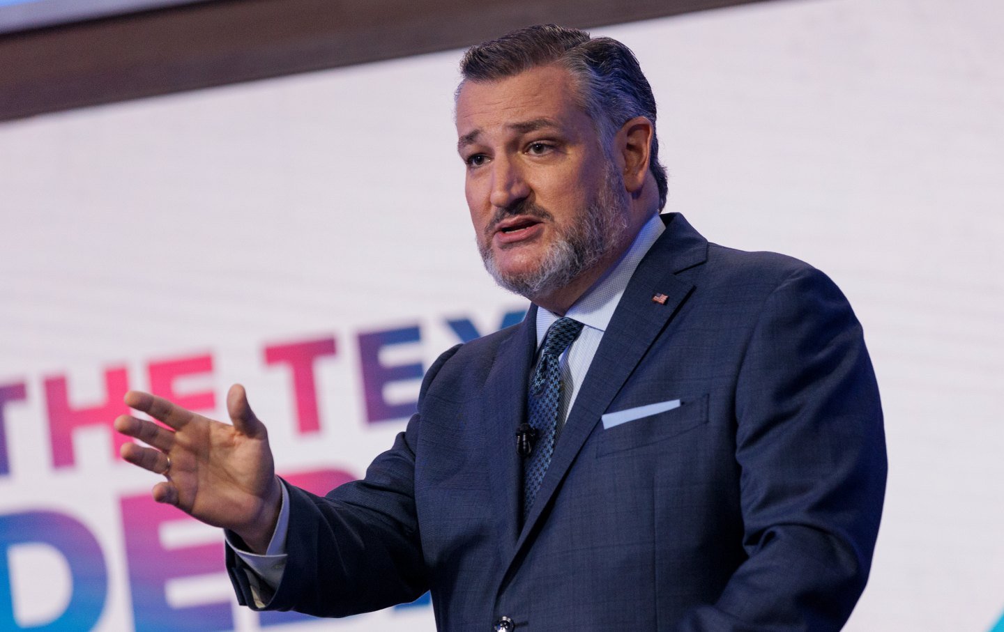 Senator Ted Cruz (R-TX) speaks during a Senate debate with Representative Colin Allred (D-TX) on Tuesday, October 15, 2024, in Dallas.